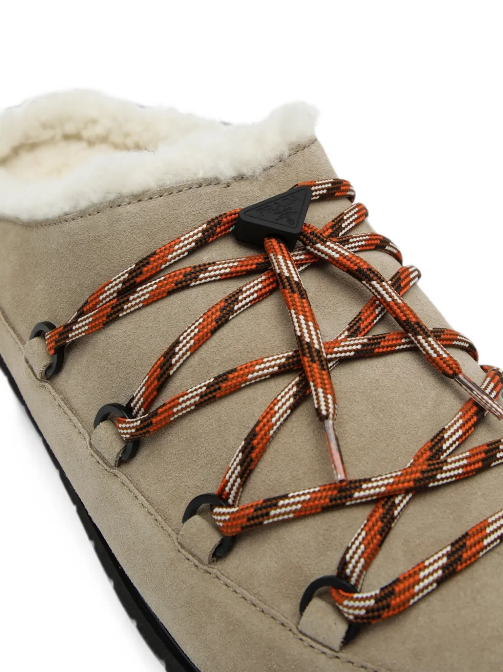 Prada lace-up shearling-lined slippers Beige