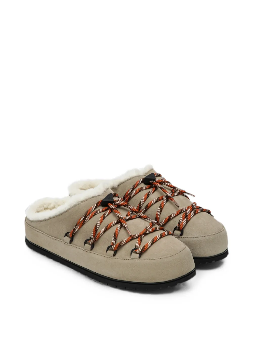 Prada lace-up shearling-lined slippers Beige