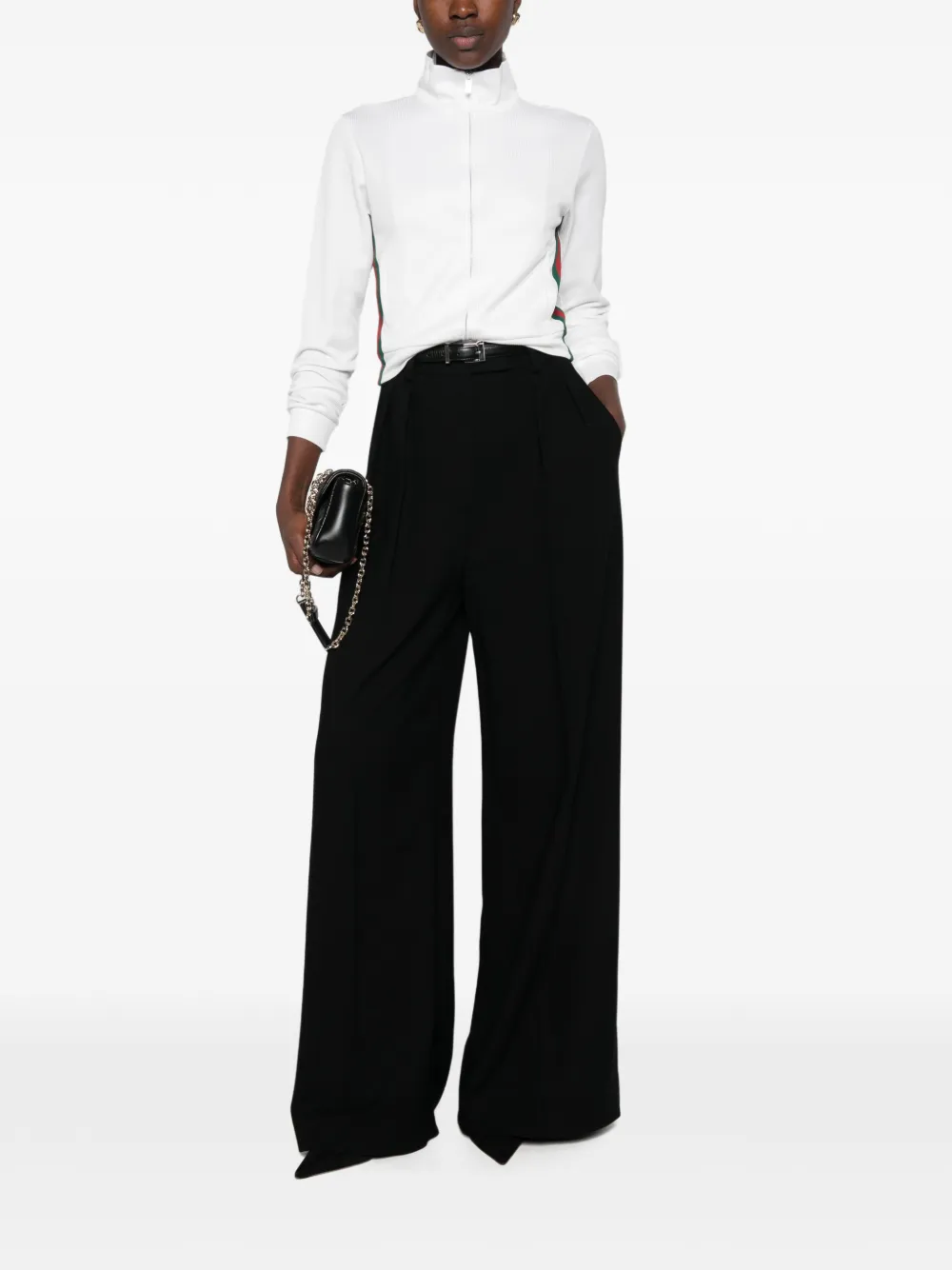 Gucci Geribbelde katoenen sweater met rits en Web Wit