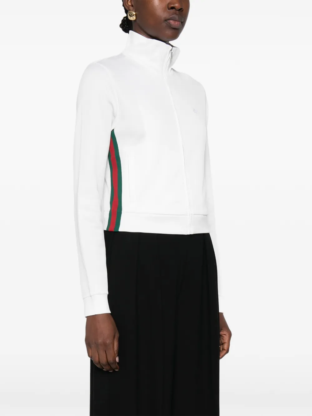Gucci Geribbelde katoenen sweater met rits en Web Wit