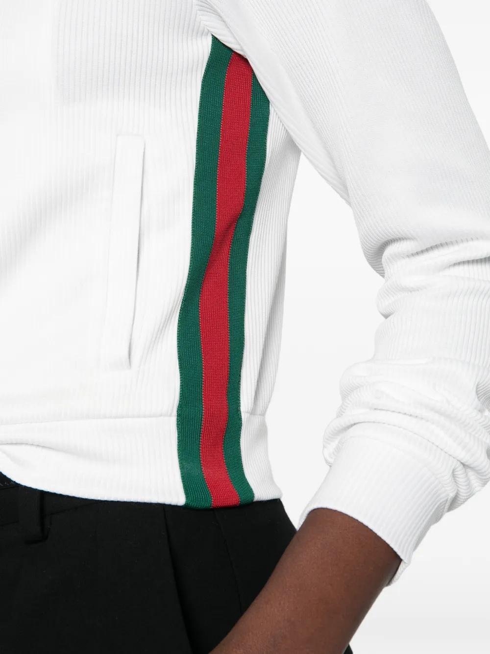 Gucci Geribbelde katoenen sweater met rits en Web Wit