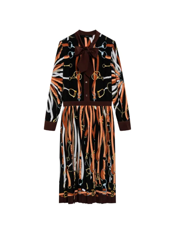 Gucci Belt-print Pleated-design Midi Dress in Black