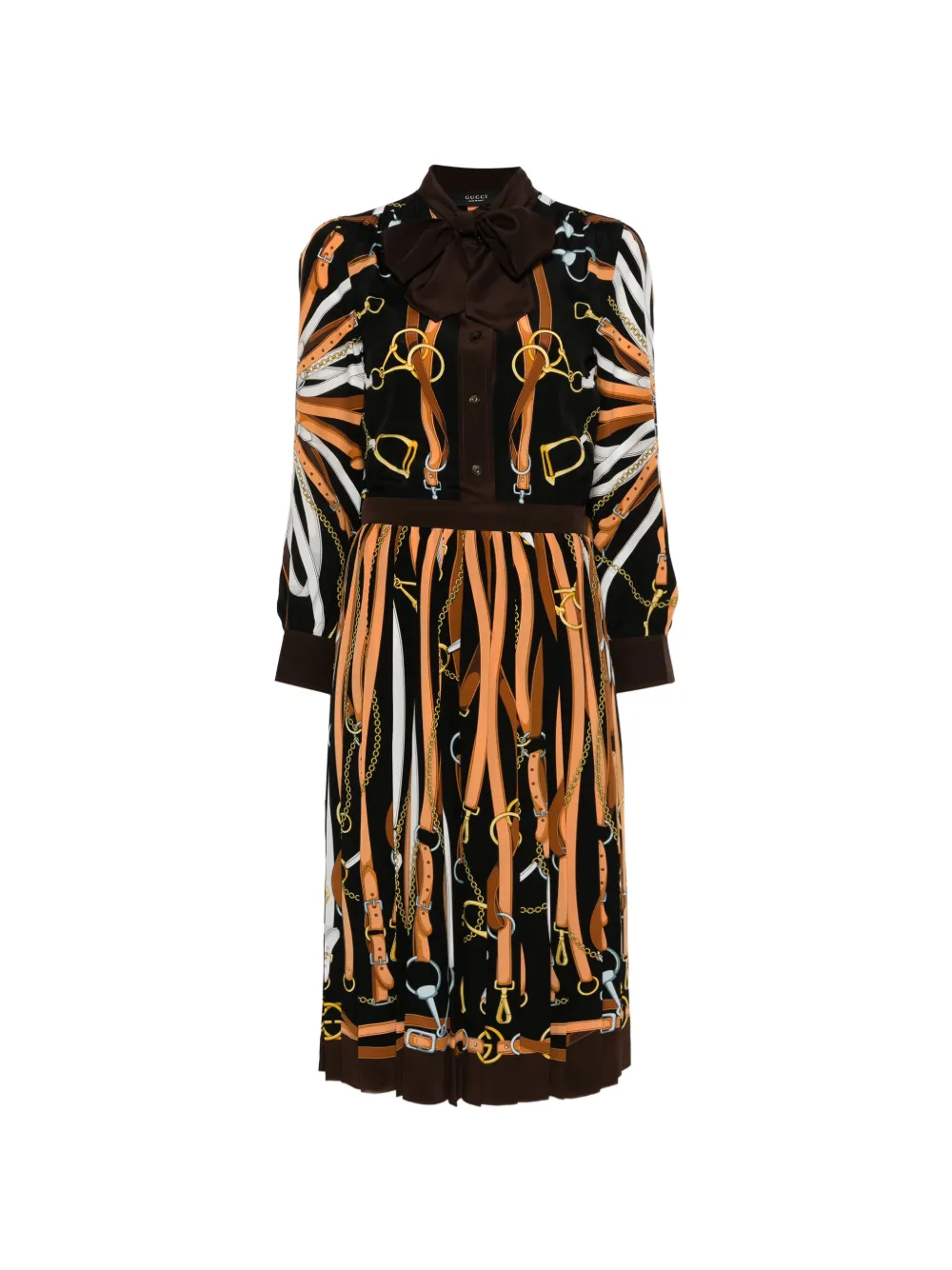 Gucci belt-print pleated-design midi dress - Black
