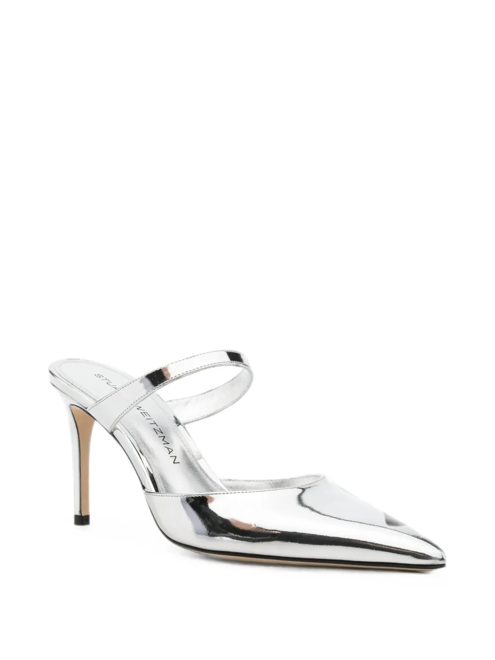 Stuart Weitzman pointed-toe metallic mules Zilver