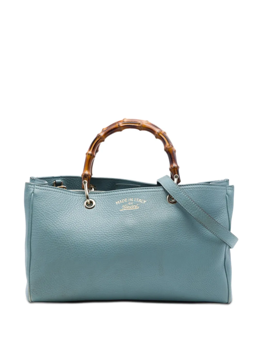 Gucci Pre-Owned 2016-2026 mittelgroße Calfskin Bamboo Shopper Satchel-Tasche - Blau