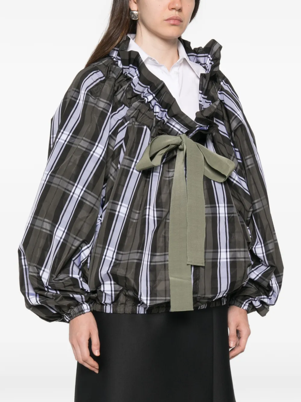 Patou Geruite blouse met diepe ronde hals en ruches Groen