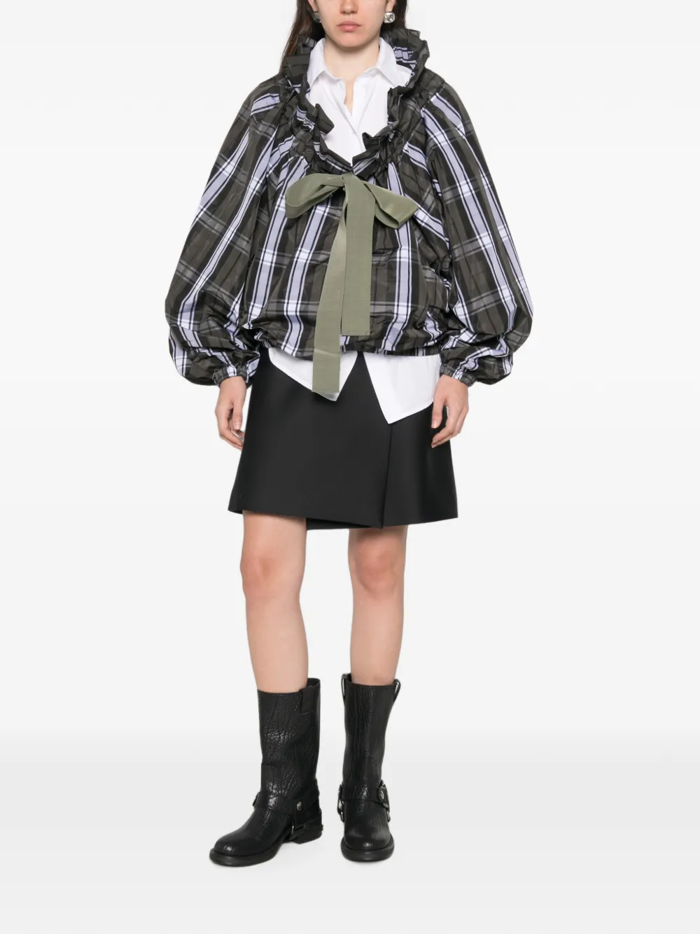 Patou Geruite blouse met diepe ronde hals en ruches Groen