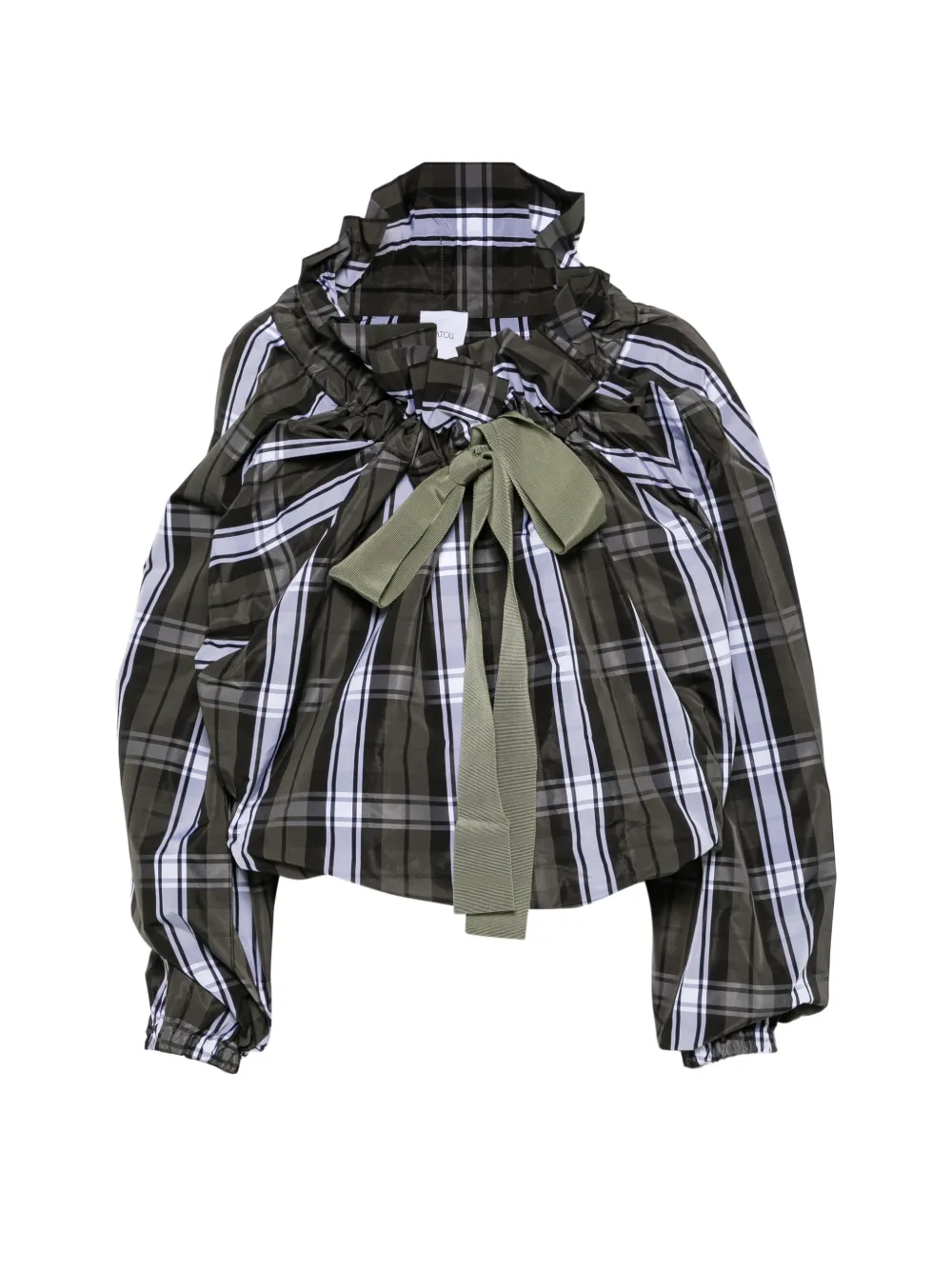 Patou scoop-neck check ruffled blouse - Verde