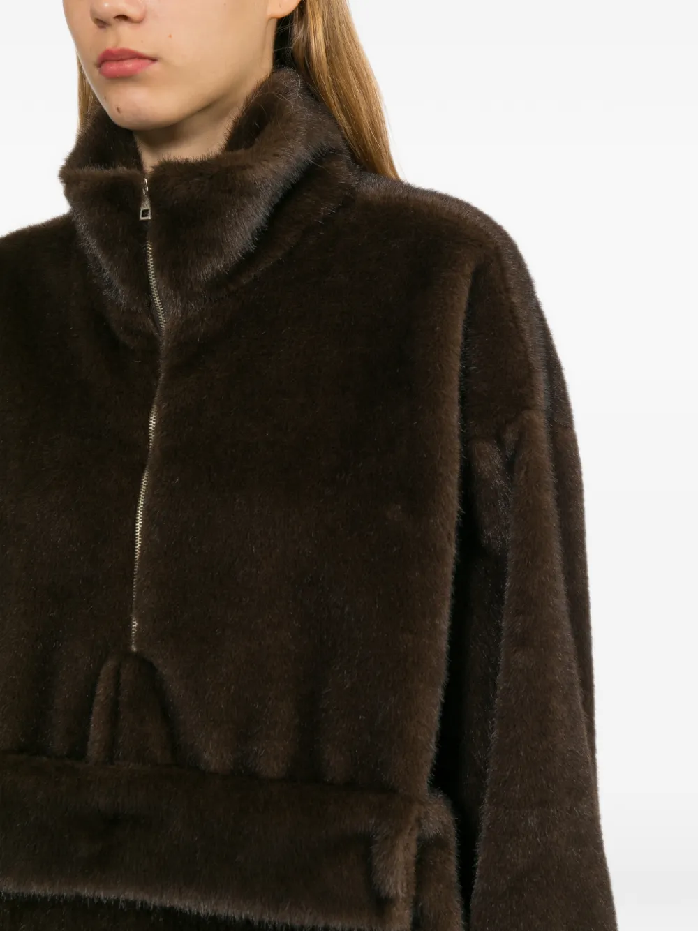 SOURCE UNKNOWN Hoodie van imitatiebont met kwartrits Bruin