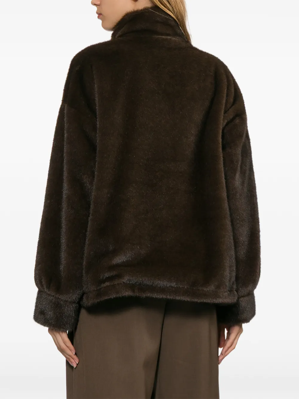 SOURCE UNKNOWN Hoodie van imitatiebont met kwartrits Bruin