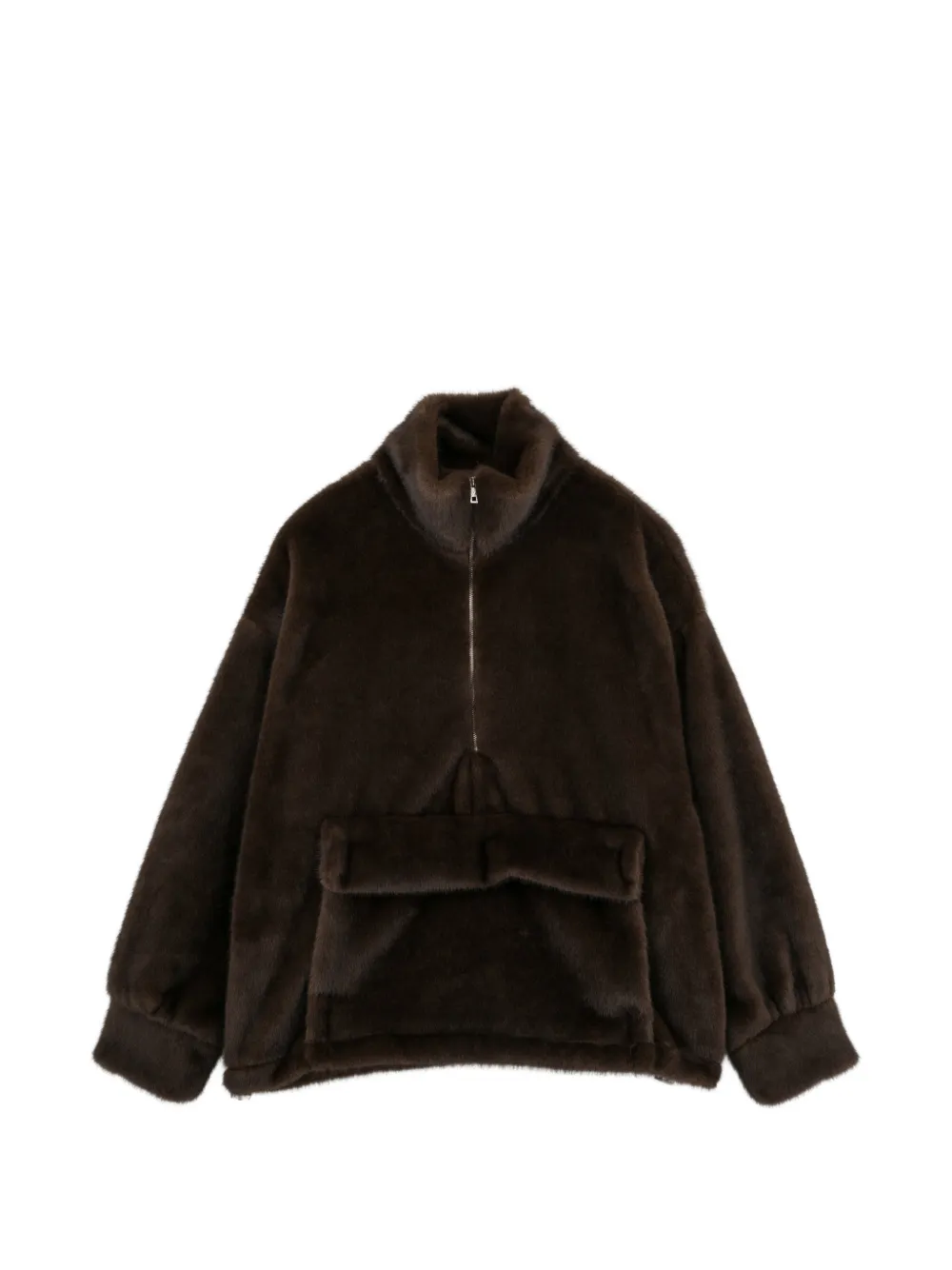 SOURCE UNKNOWN Hoodie van imitatiebont met kwartrits Bruin