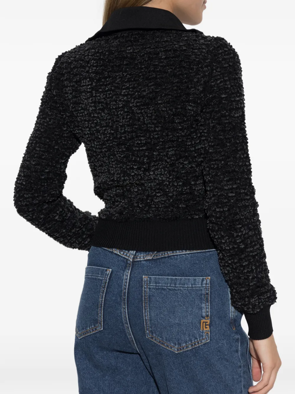 Balmain Bouclé gebreide trui met kwartrits Zwart