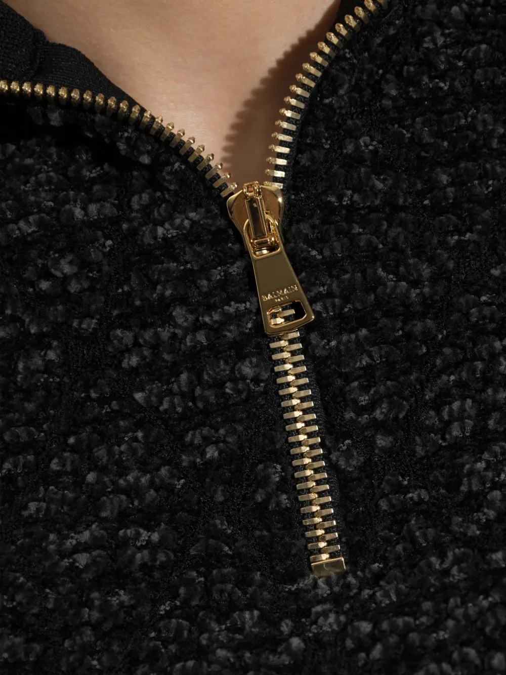 Balmain Bouclé gebreide trui met kwartrits Zwart