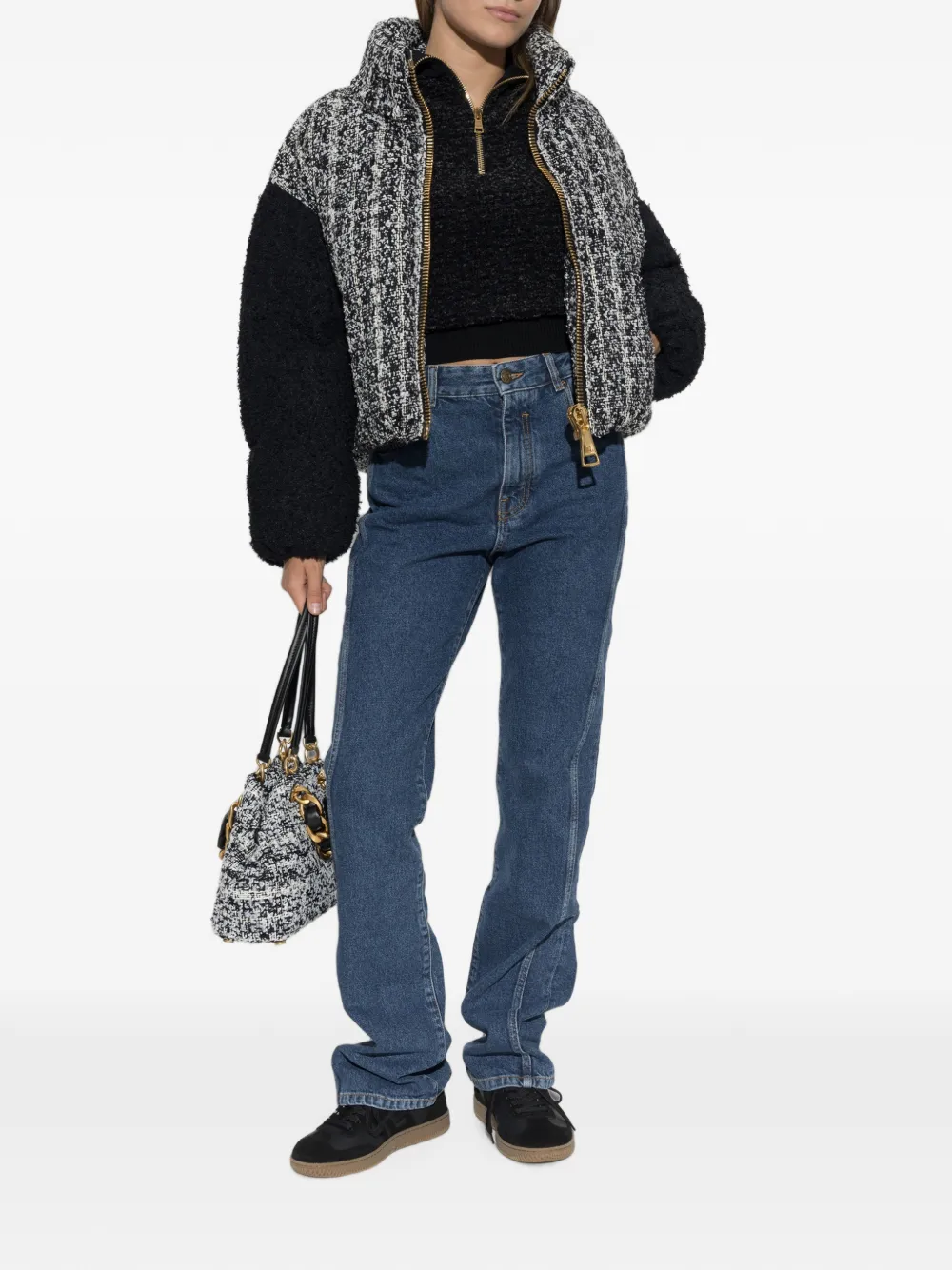 Balmain Bouclé gebreide trui met kwartrits Zwart