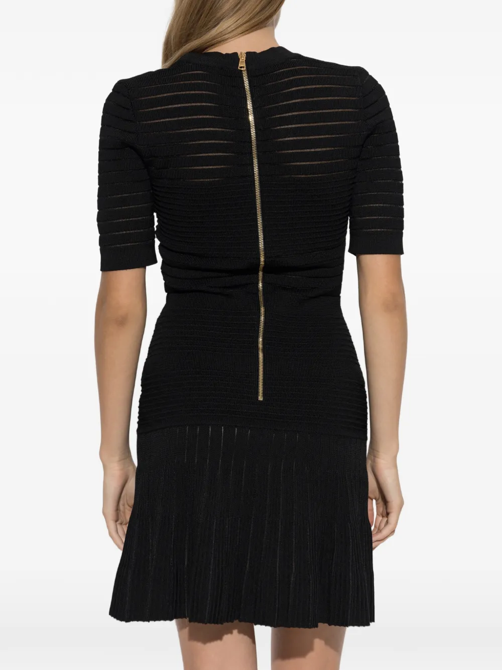 Balmain Mini-jurk met doorzichtig vlak en V-hals Zwart