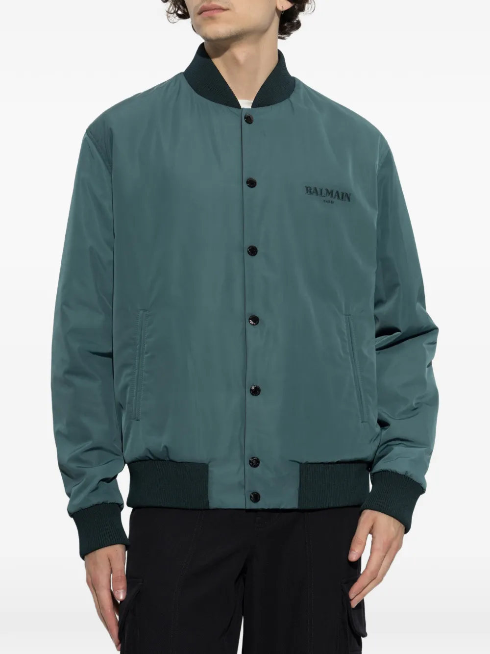 Balmain logo-embroidered Reversible Bomber Jacket | Green | FARFETCH