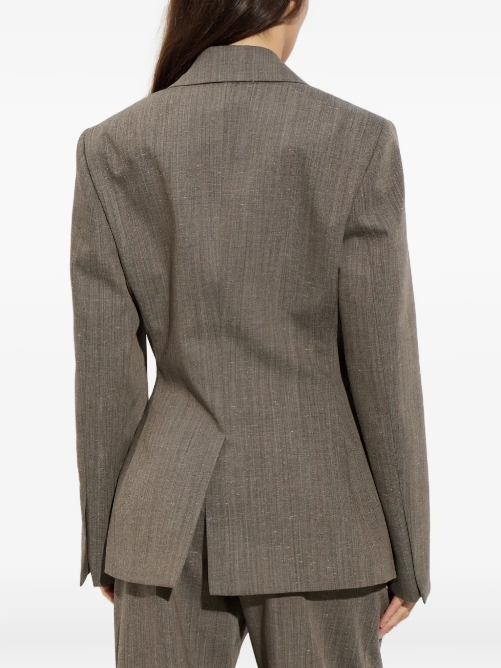 Róhe Double-breasted Slub-texture Blazer in Brown, view 4