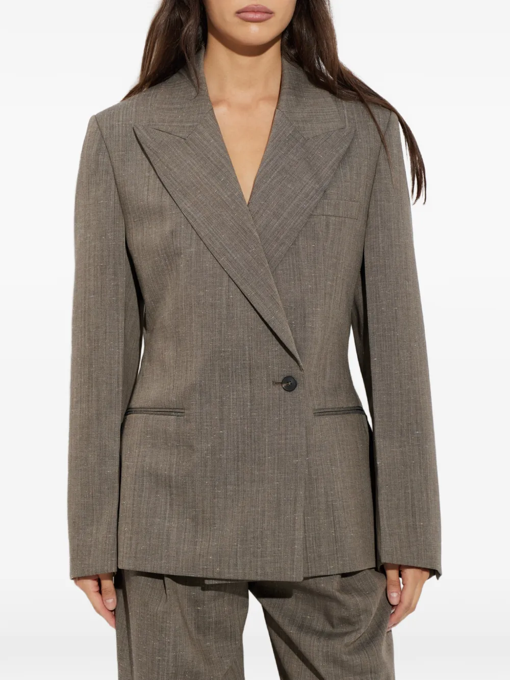 Róhe Double-breasted Slub-texture Blazer in Brown, view 3