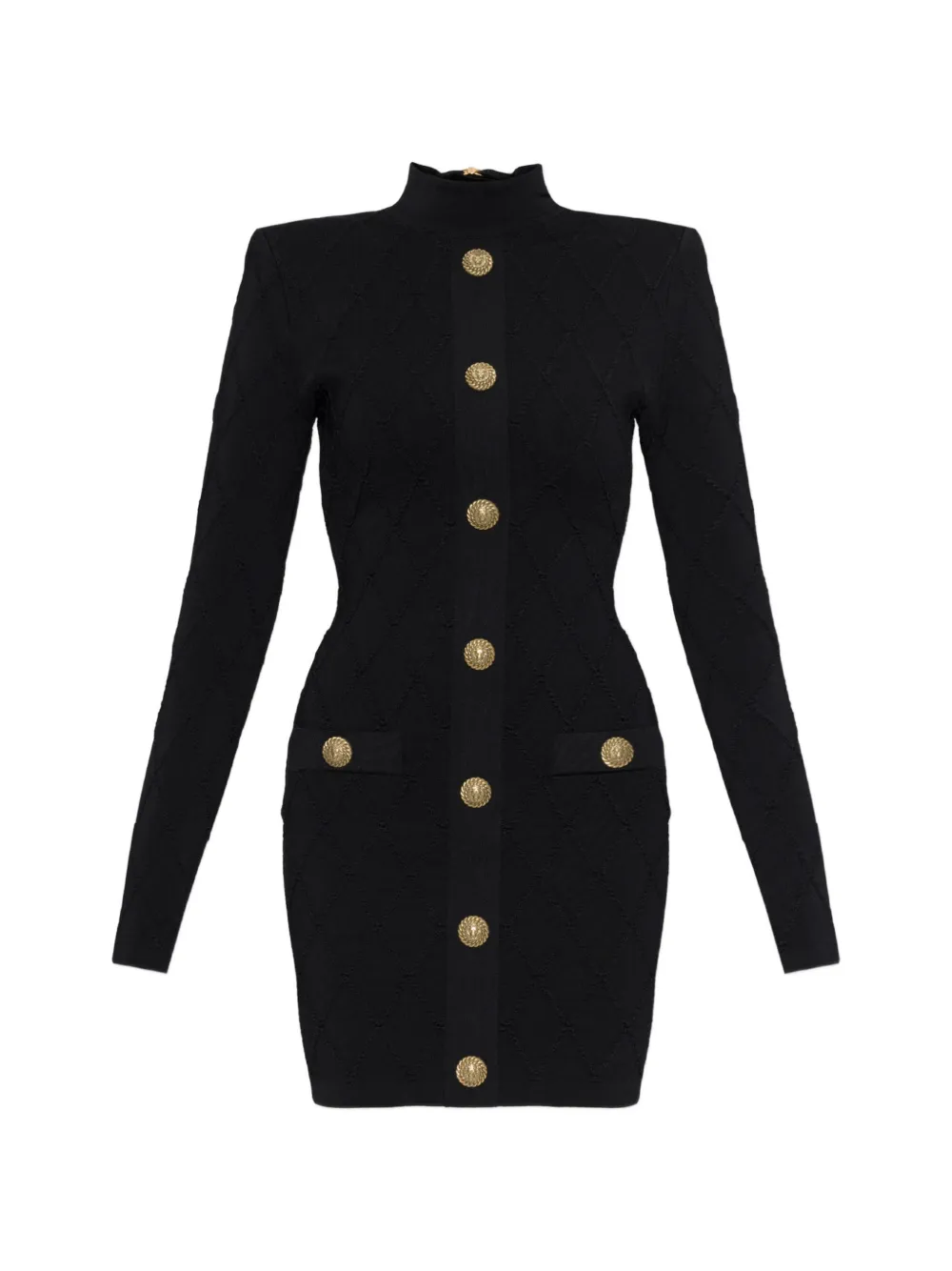 Balmain button-embellished diamond-knit mini dress - Nero