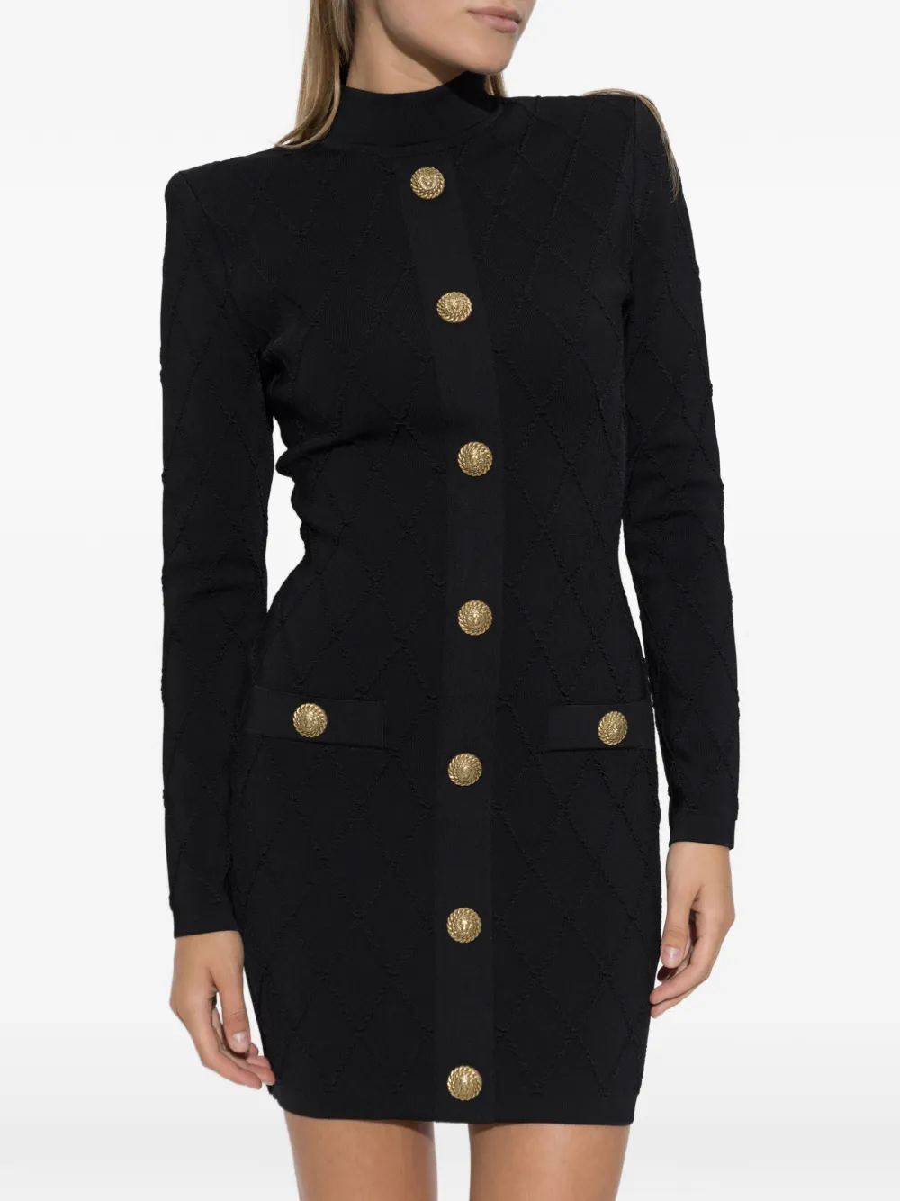 Balmain Gebreide mini-jurk verfraaid met knopen Zwart