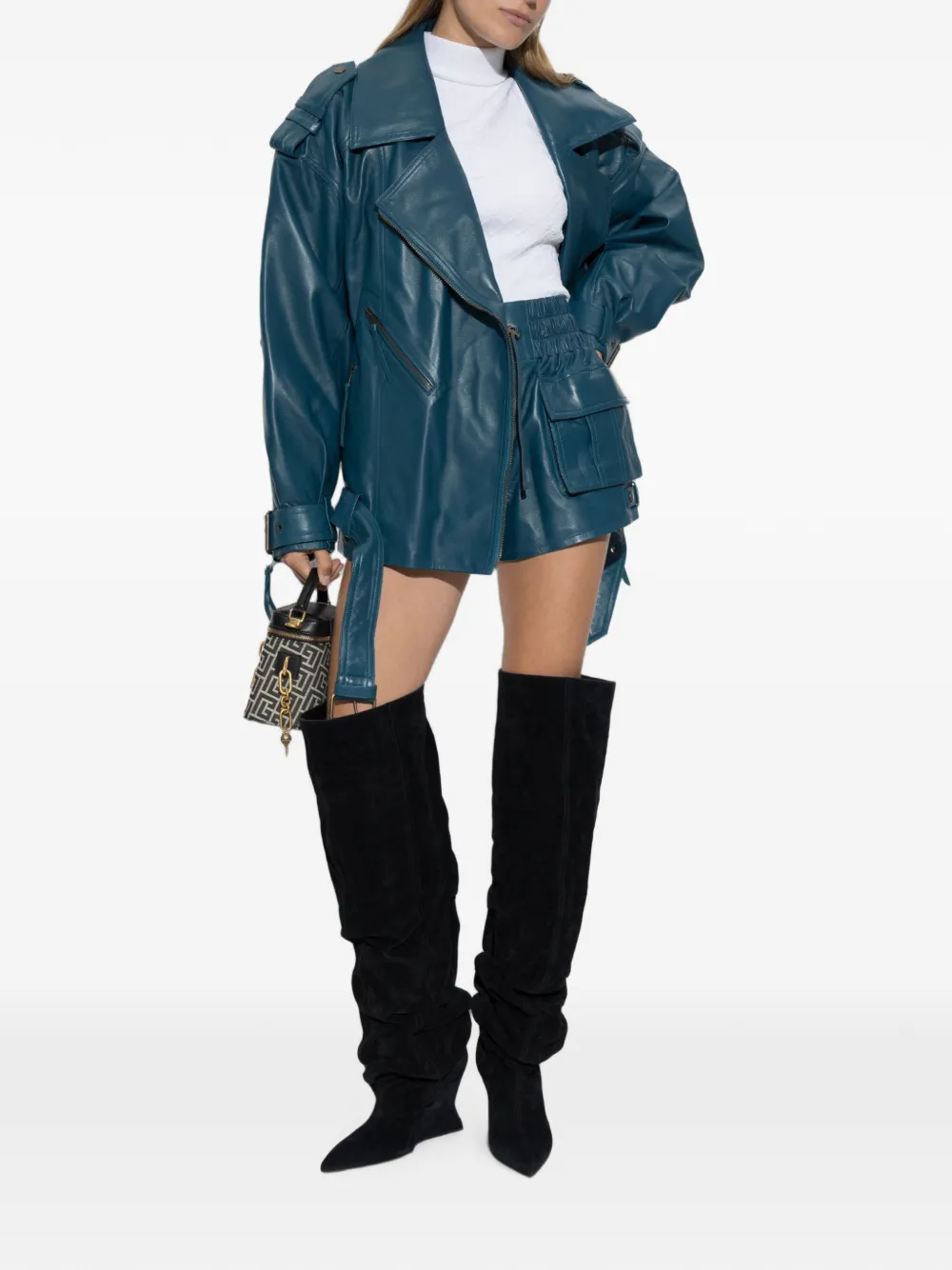 Balmain Leren cargo shorts Blauw