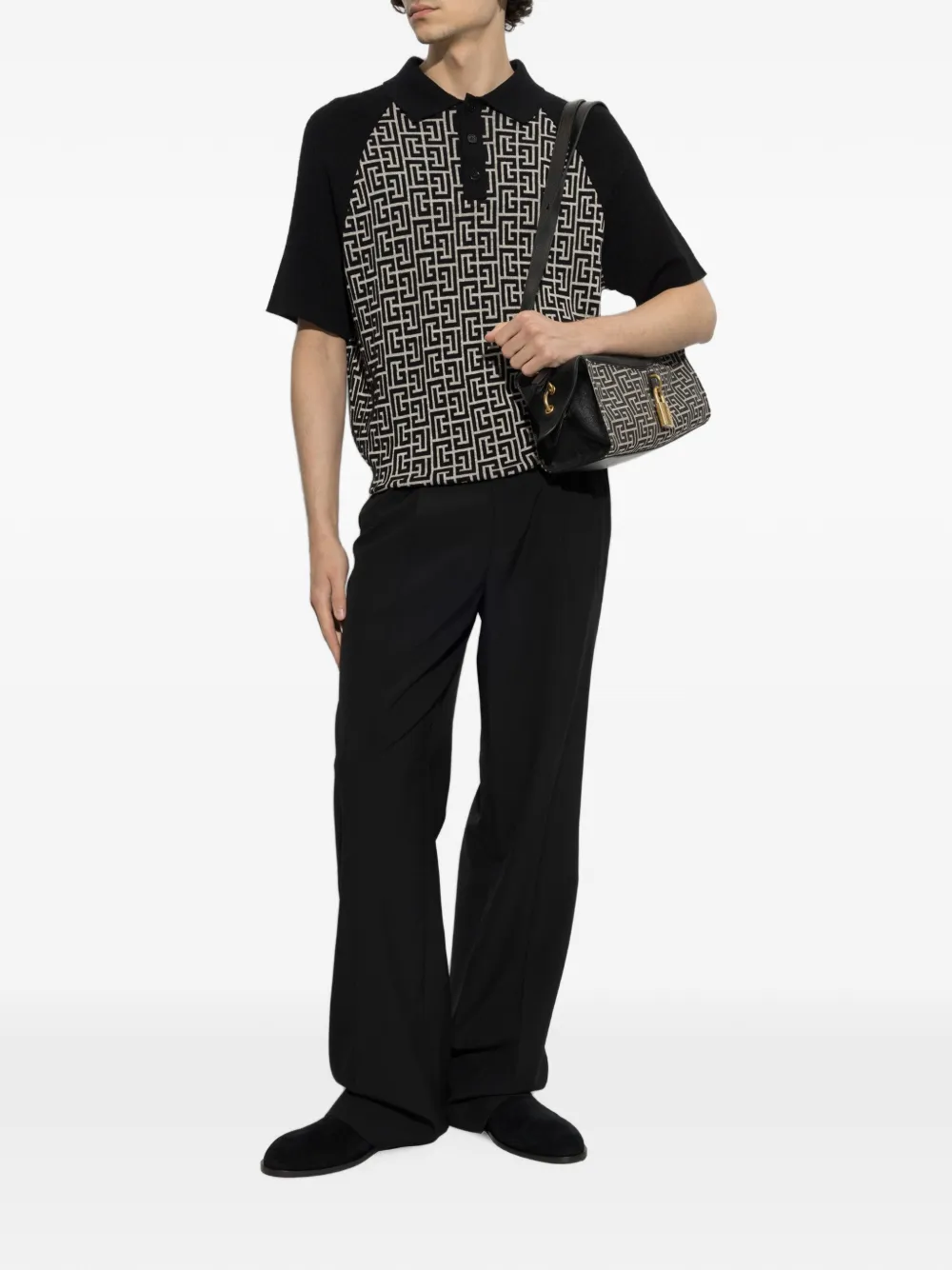 Balmain Poloshirt met monogram-patroon en raglan mouwen Zwart