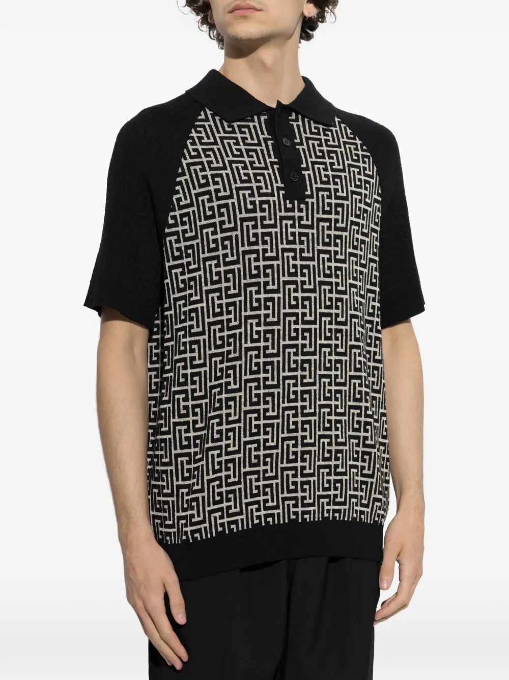 Balmain Poloshirt met monogram-patroon en raglan mouwen Zwart