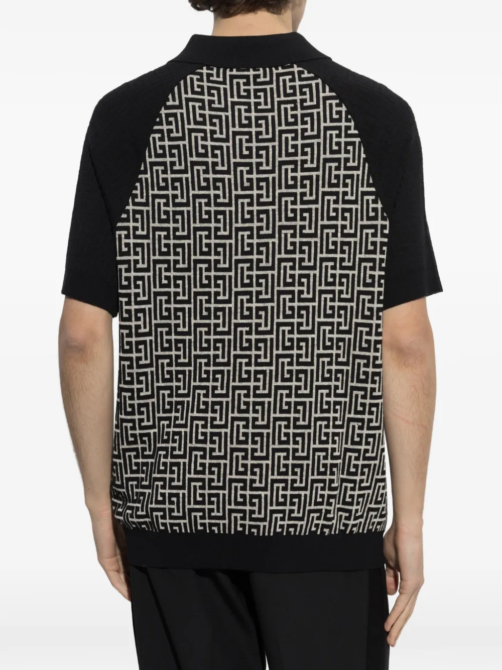 Balmain Poloshirt met monogram-patroon en raglan mouwen Zwart
