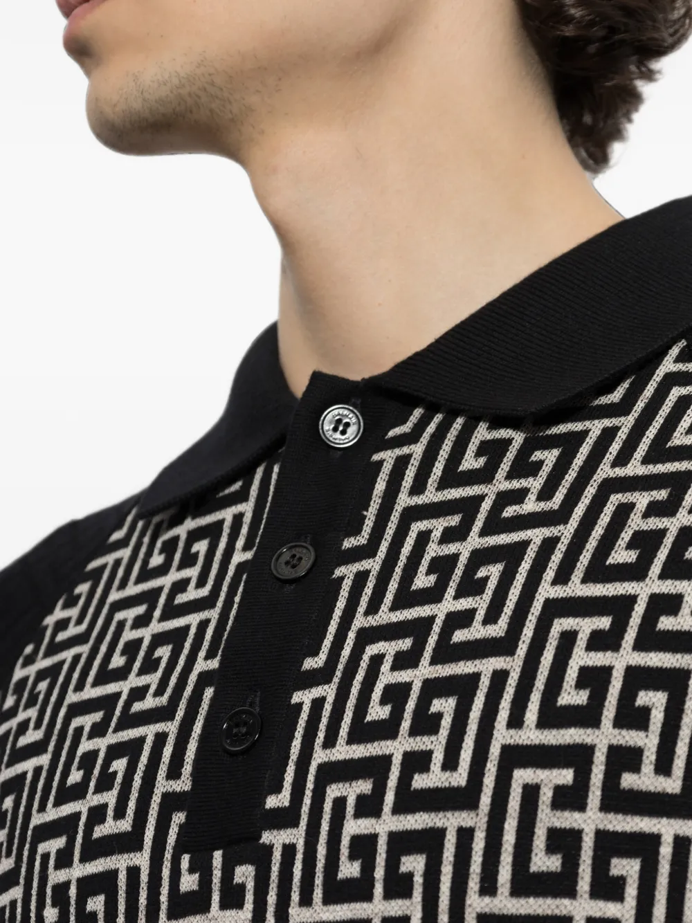 Balmain Poloshirt met monogram-patroon en raglan mouwen Zwart
