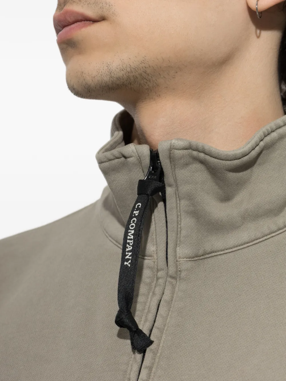 C.P. Company Trui met kwartrits en Lens-detail Groen