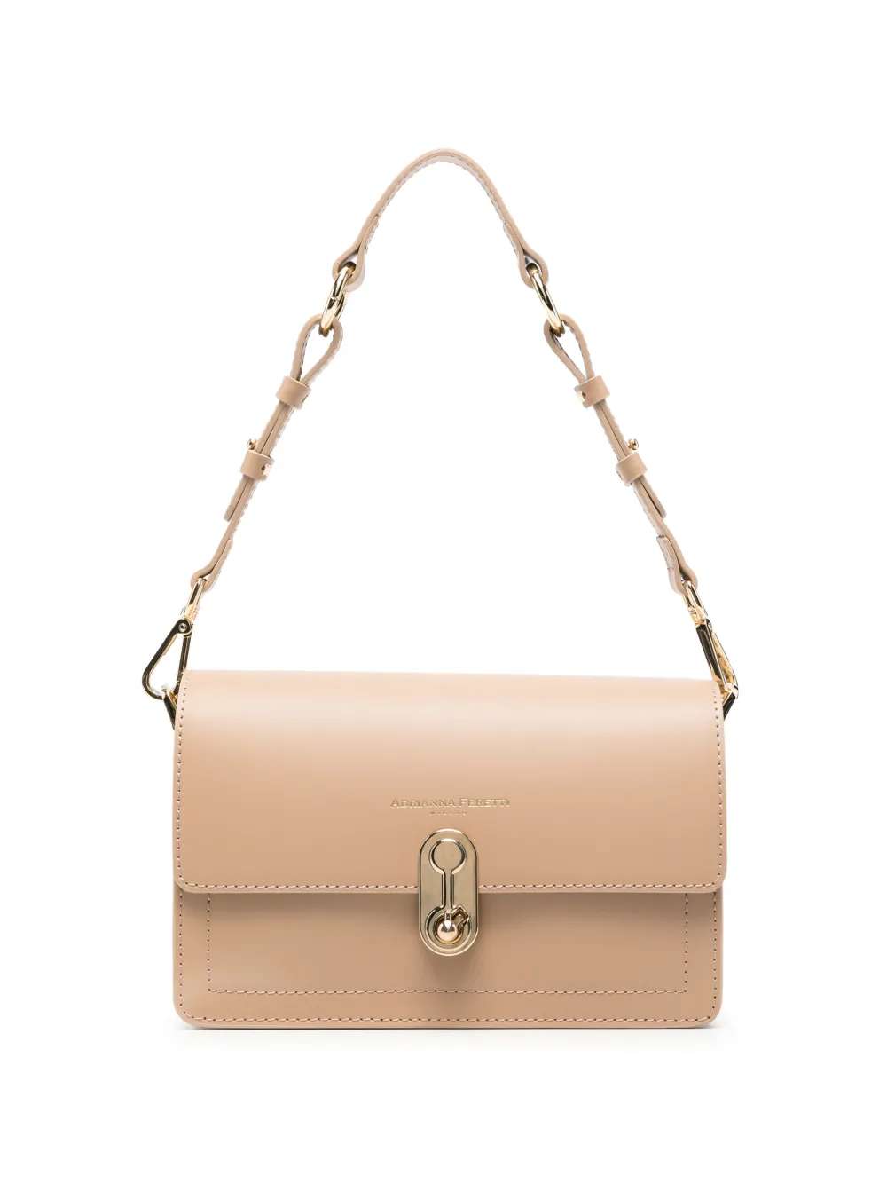 ADRIANNA FERETTI logo-print leather shoulder bag - Nude