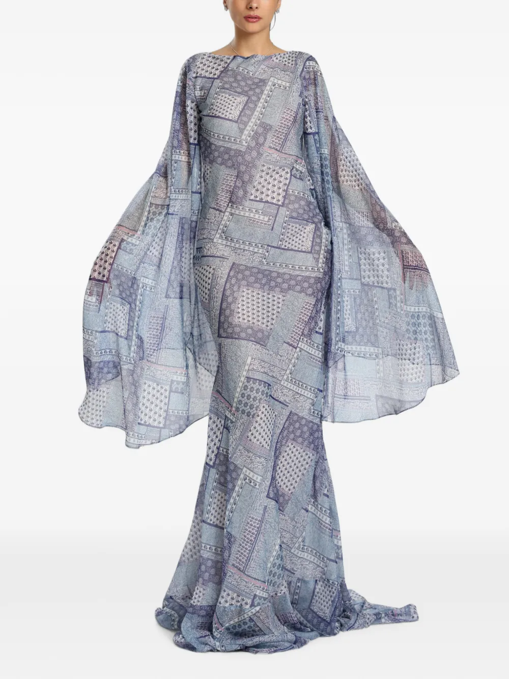 MIAU by Clara Rotescu patchwork-print open-back maxi dress - Blu