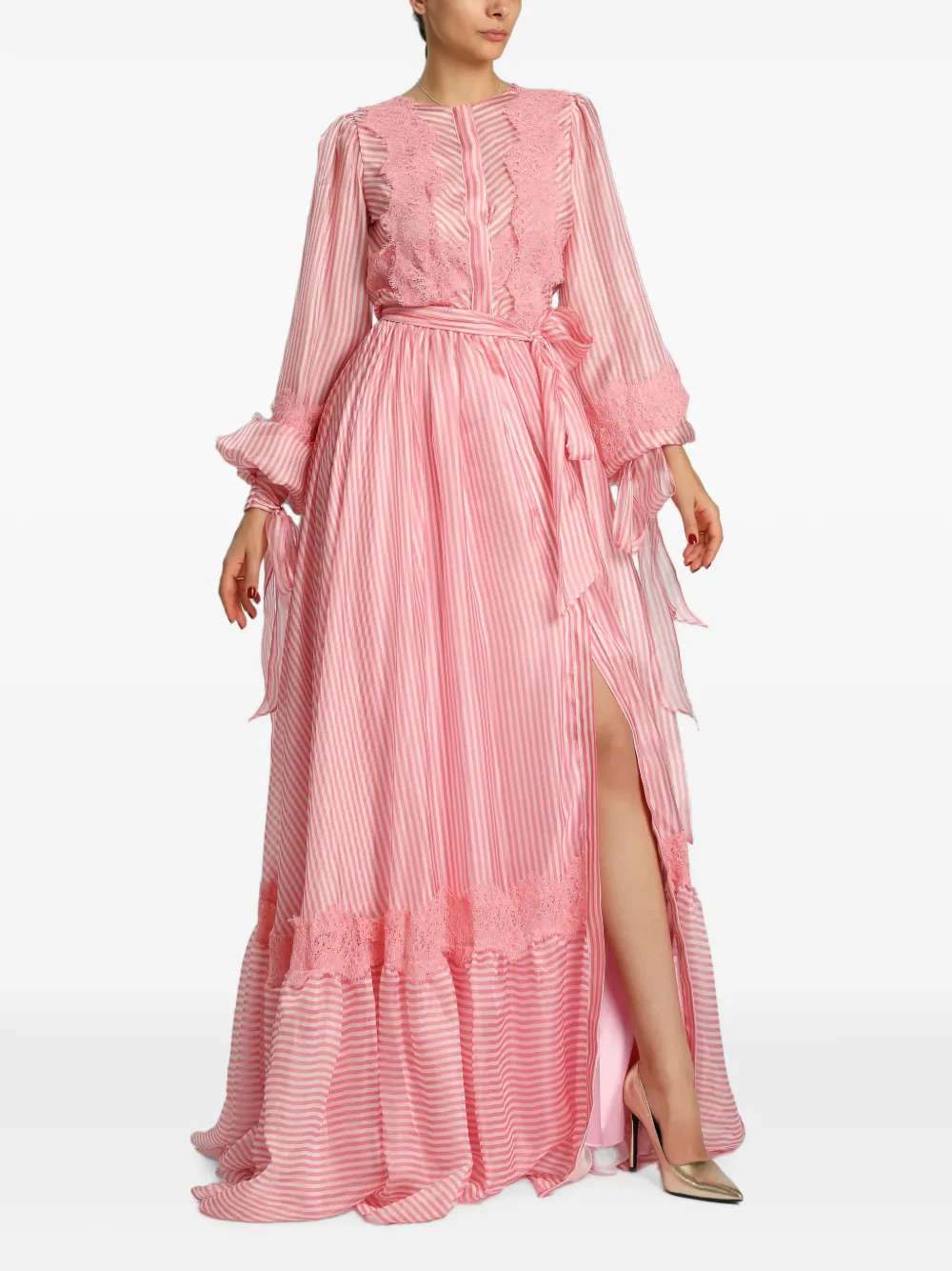 MIAU by Clara Rotescu lace-trim striped maxi dress - Pink