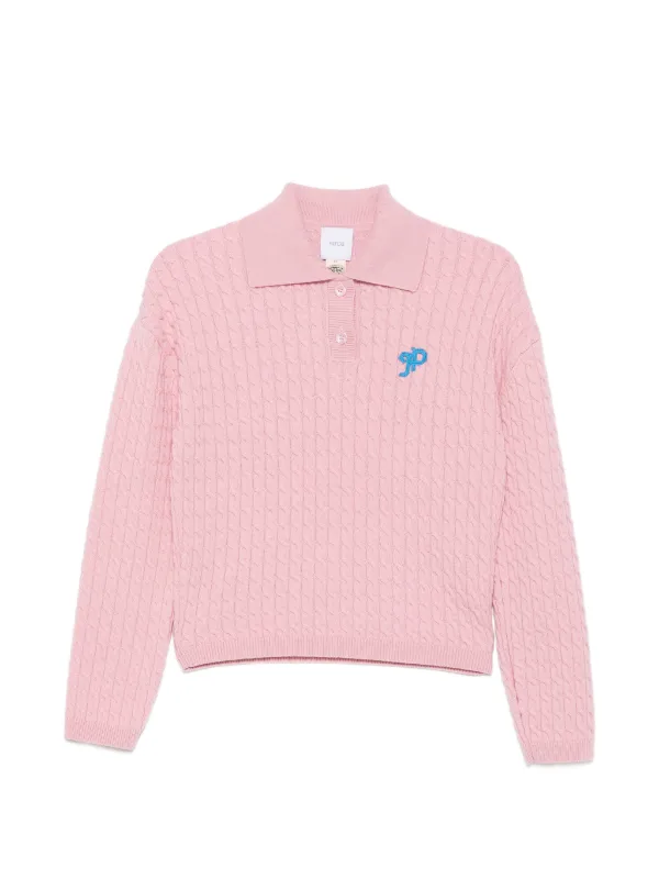Patou JP Cable-knit Polo Sweater in Pink