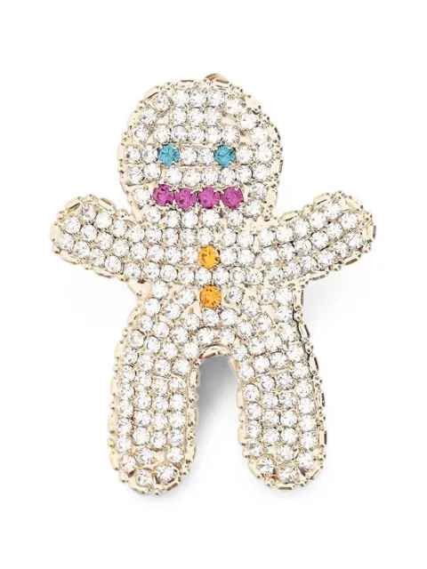 Lisa C crystal-embellished gingerbread man brooch