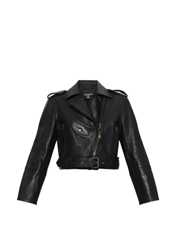 Balmain Belted Biker Jacket in Black