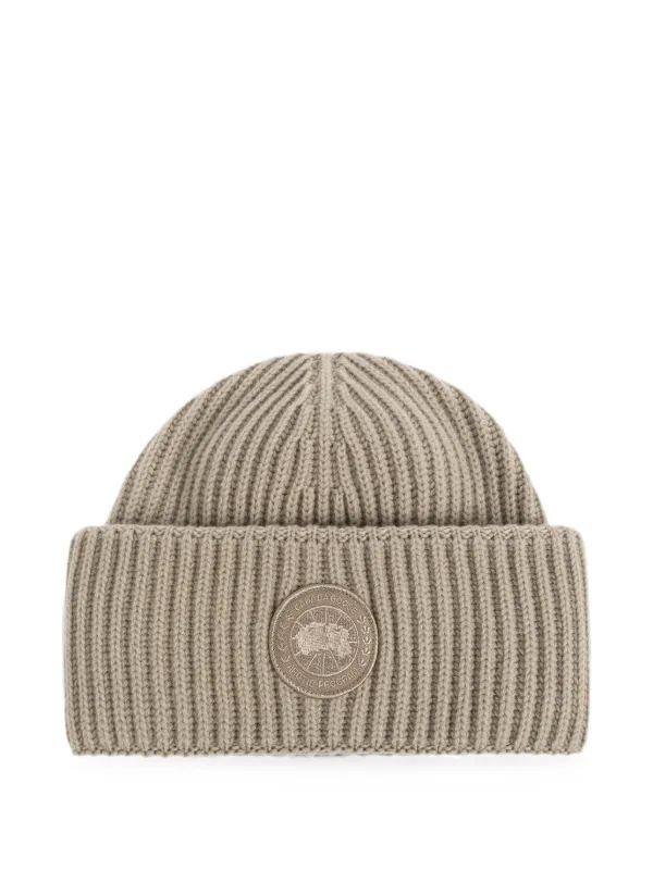 Canada Goose Ribbed-knit Logo-patch Beanie Hat in Neutrals