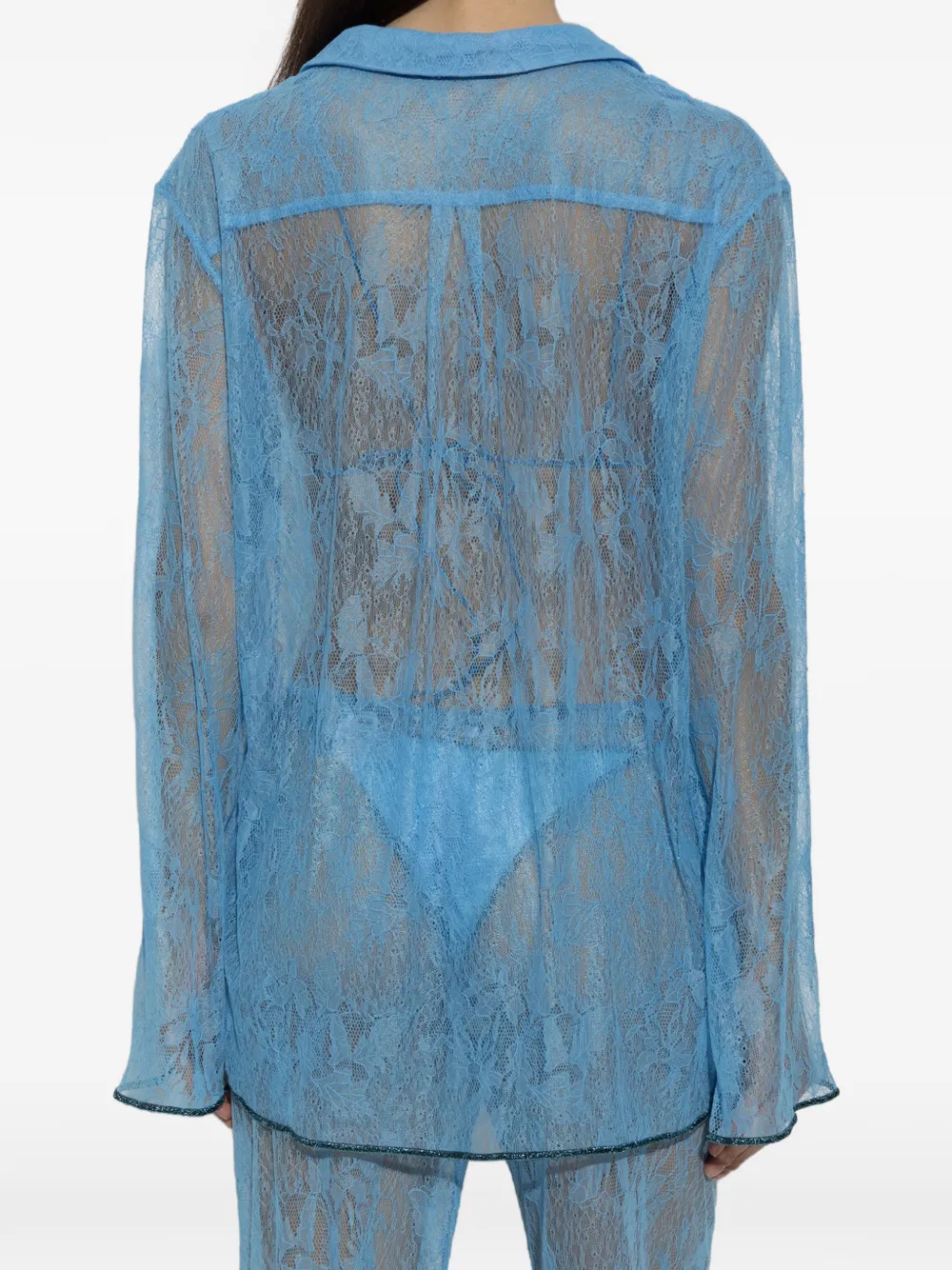 Oséree Shirt met bloemenkant Blauw