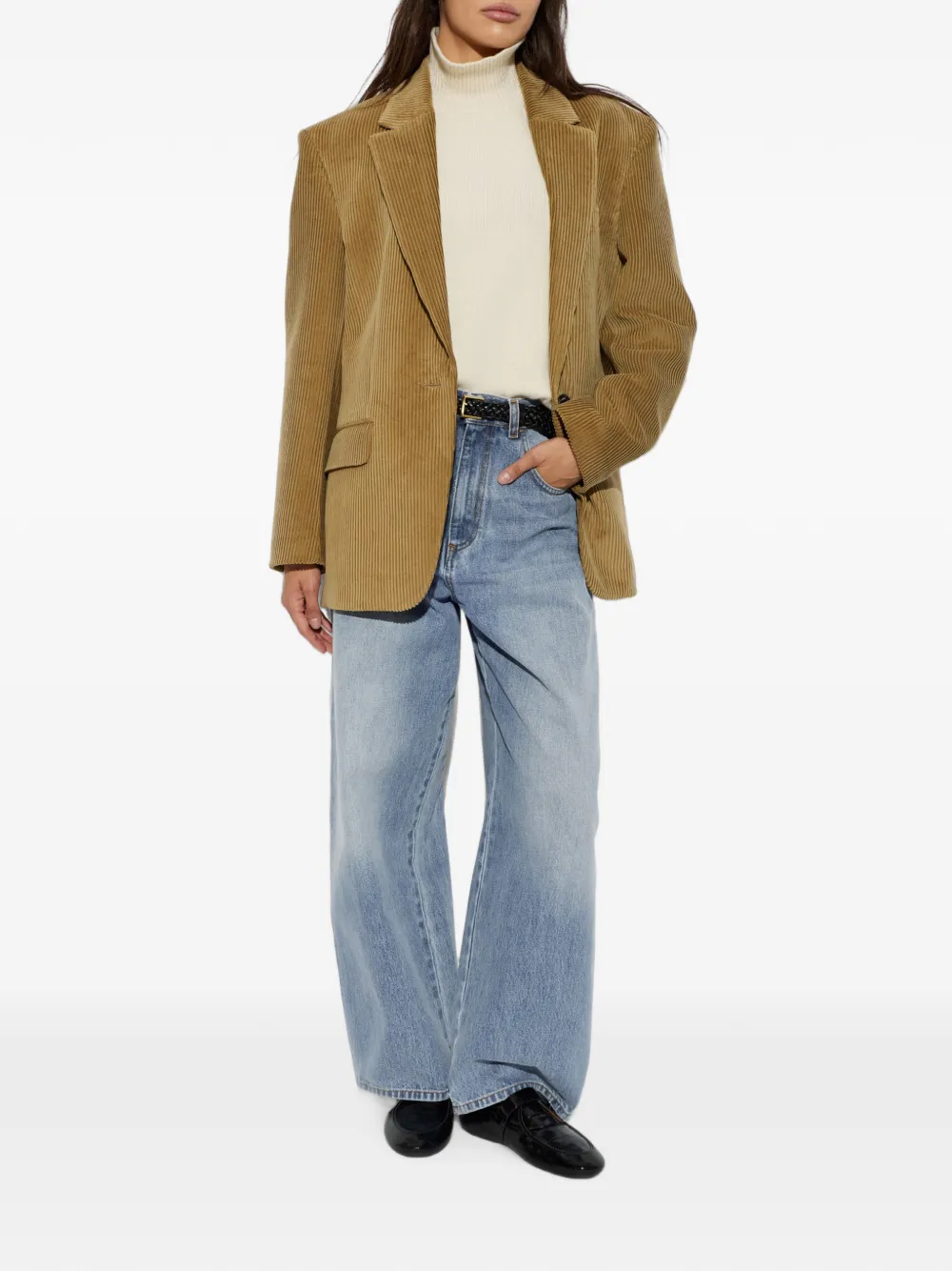 Róhe Ribfluwelen blazer met enkele opening Beige