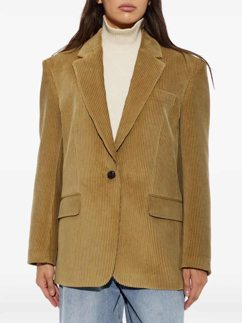 Róhe Ribfluwelen blazer met enkele opening Beige