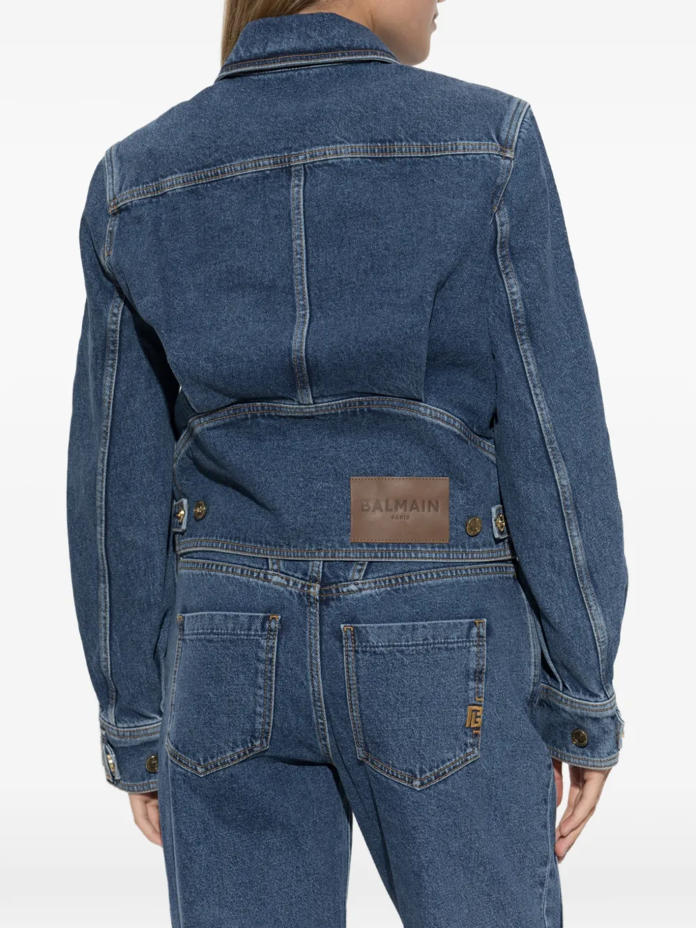 Balmain Denim jack met logoknoop Blauw
