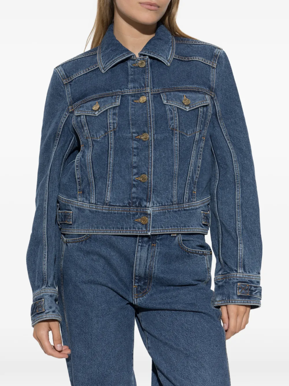 Balmain Denim jack met logoknoop Blauw