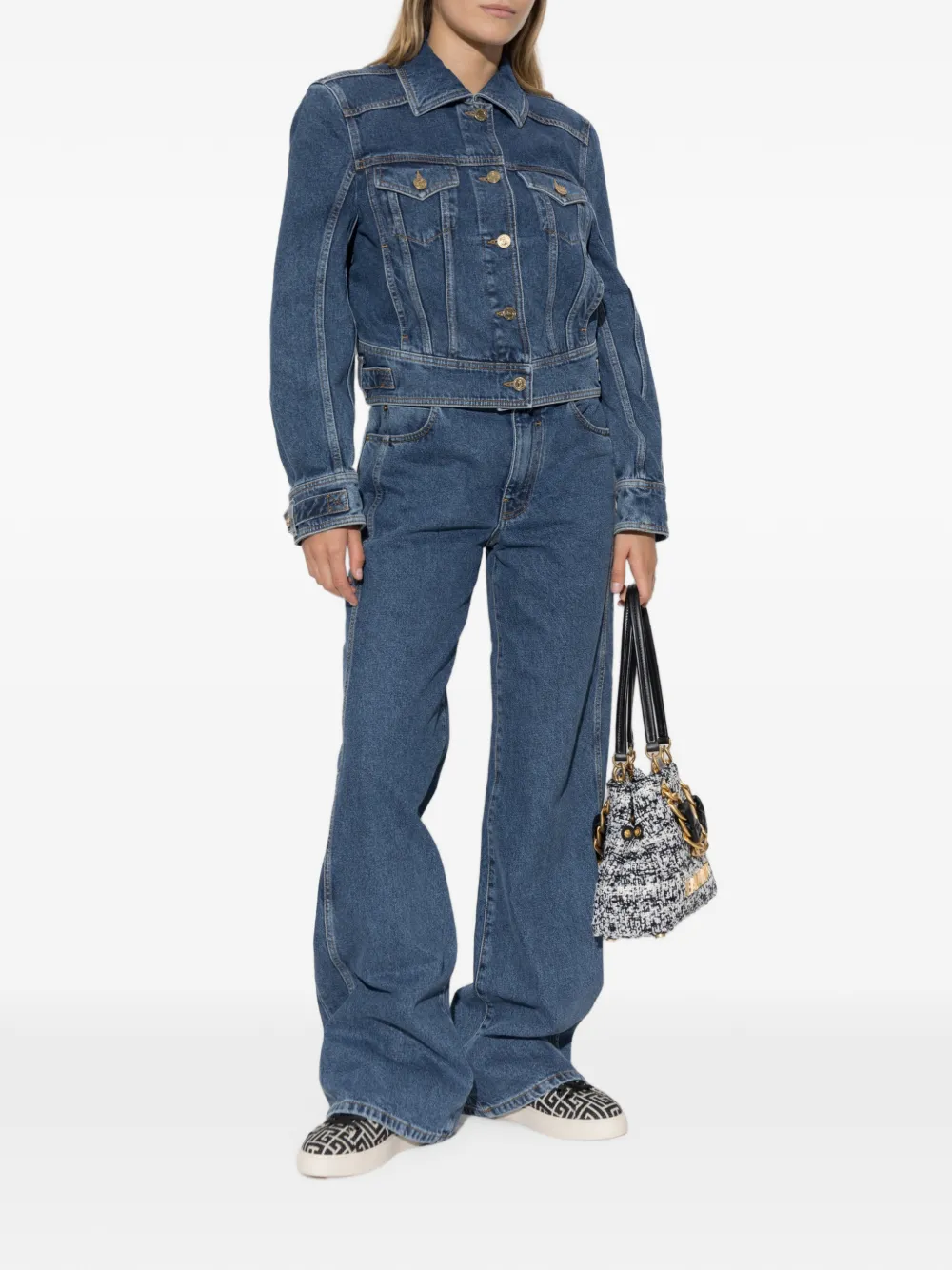 Balmain Denim jack met logoknoop Blauw