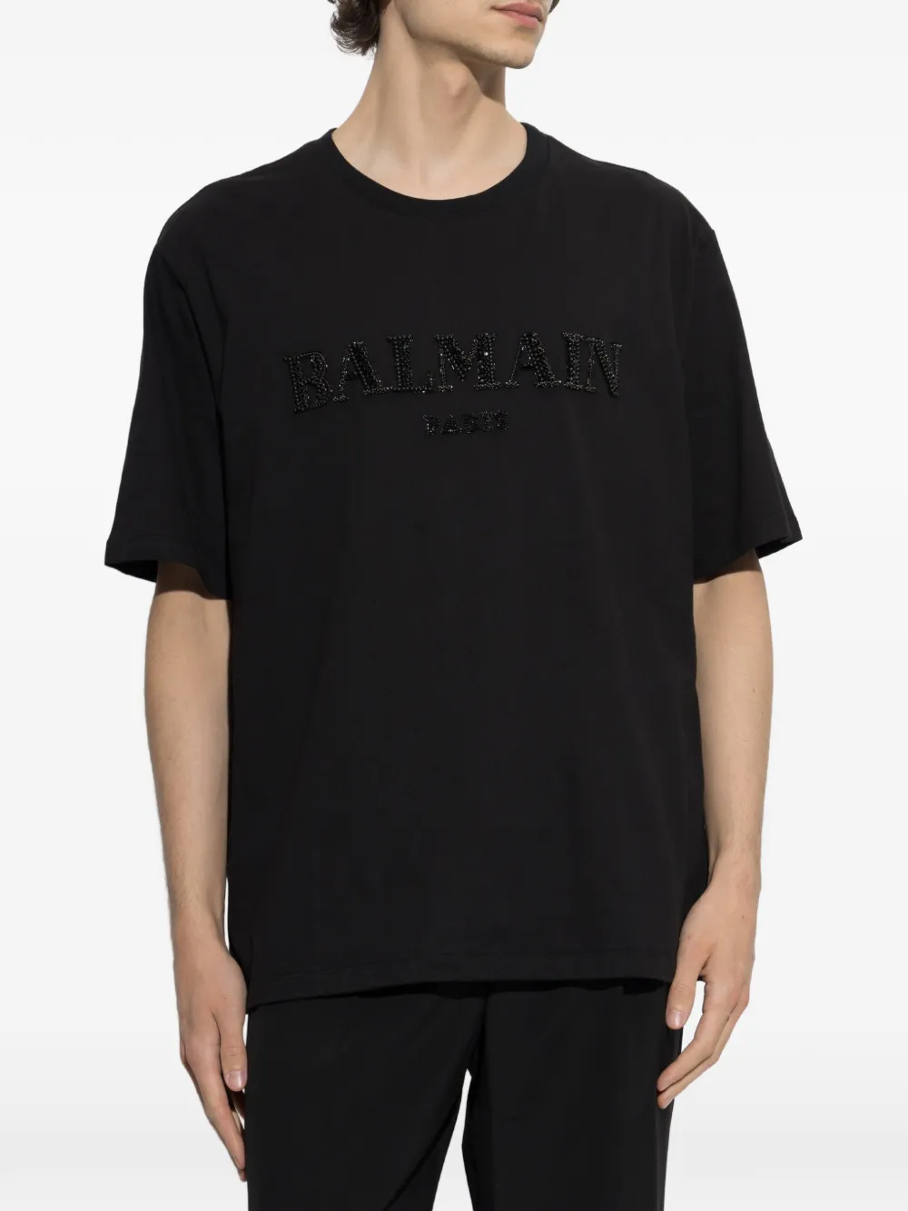 Balmain T-shirt verfraaid met kristallen en logo Zwart
