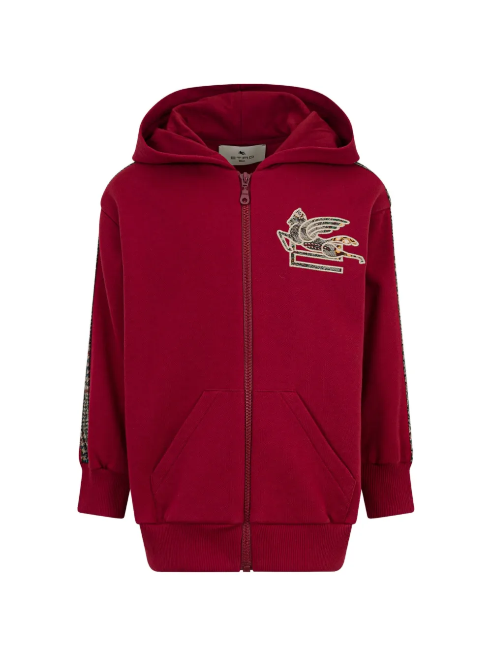 ETRO KIDS Felpa con cappuccio, zip e logo Pegaso a intarsio - Rosso