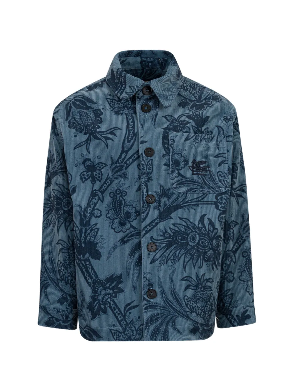 ETRO KIDS Hemdjacke aus Samt mit Blatt-Print - Blau