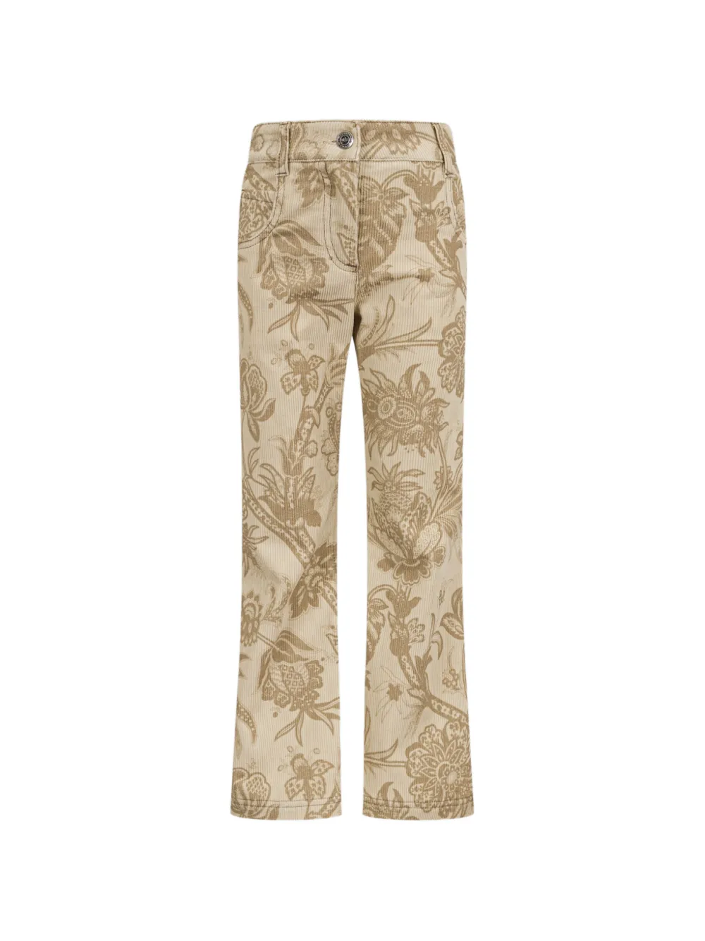 ETRO KIDS flared velved trousers with leafy print - Toni neutri
