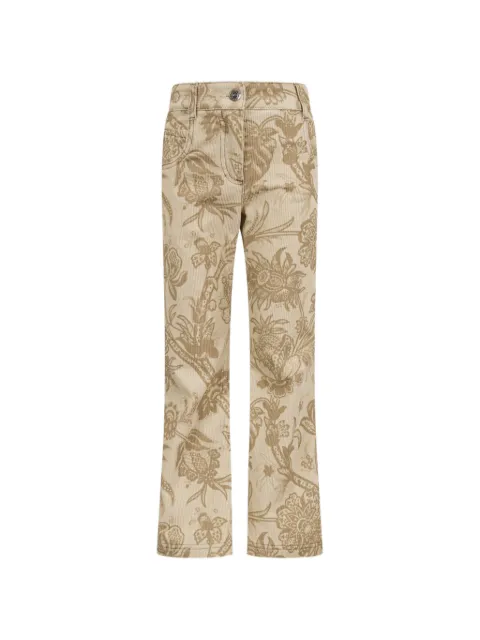 ETRO KIDS flared velved trousers with leafy print 
