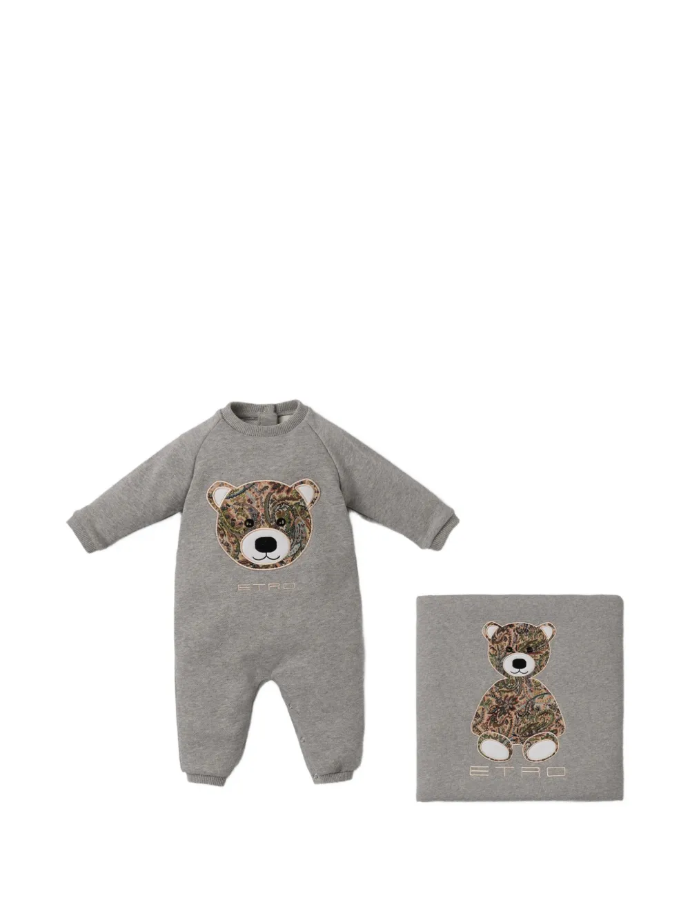 ETRO KIDS Fleece onesie met ingelegde teddybeer Grijs