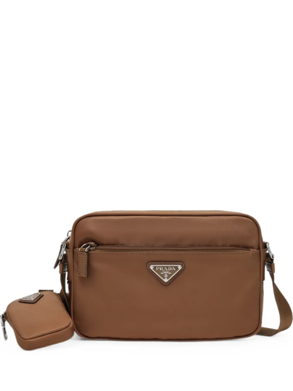 Prada Borsa a tracolla Re-Nylon mini con placca logo - Marrone